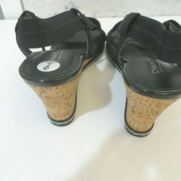 ( SALE) CHARLES DAVID BLACK WEDGE SANDAL - Picture 5 of 5